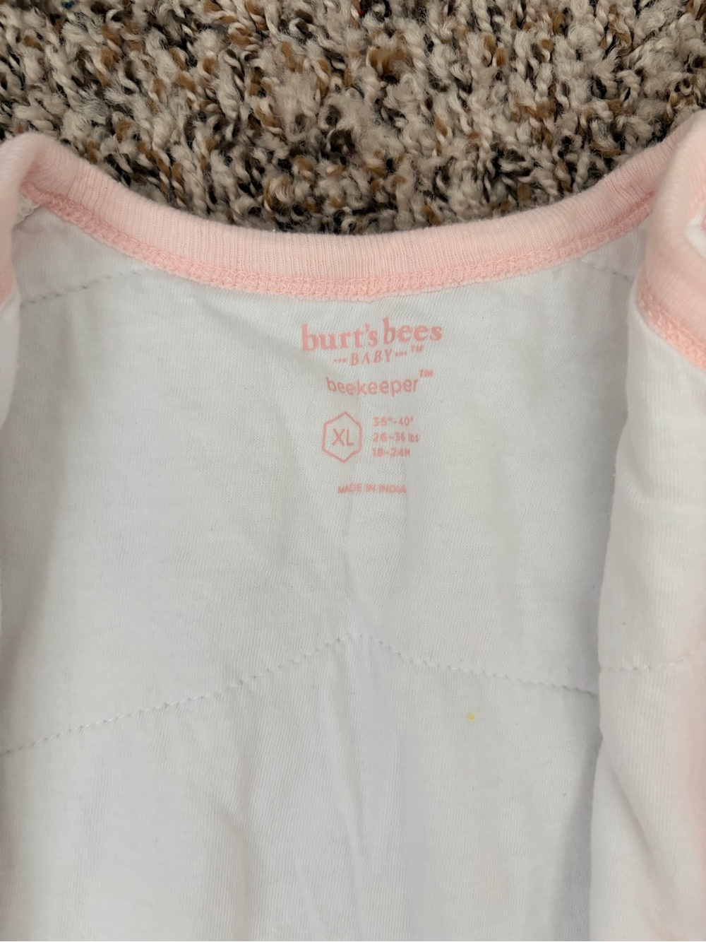 Burt's Bees White Sleep Sack with Pink Elephant Print - Picture 5 of 8